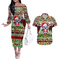 Koala Christmas Couples Matching Off The Shoulder Long Sleeve Dress and Hawaiian Shirt Australia Aboriginal Cute Santa Koalas - Aussie Hoodie
