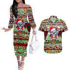 Koala Christmas Couples Matching Off The Shoulder Long Sleeve Dress and Hawaiian Shirt Australia Aboriginal Cute Santa Koalas - Aussie Hoodie