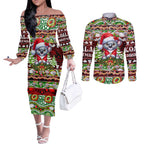 Koala Christmas Couples Matching Off The Shoulder Long Sleeve Dress and Long Sleeve Button Shirt Australia Aboriginal Cute Santa Koalas - Aussie Hoodie