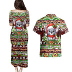 Koala Christmas Couples Matching Puletasi and Hawaiian Shirt Australia Aboriginal Cute Santa Koalas - Aussie Hoodie