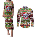 Koala Christmas Couples Matching Puletasi and Long Sleeve Button Shirt Australia Aboriginal Cute Santa Koalas - Aussie Hoodie