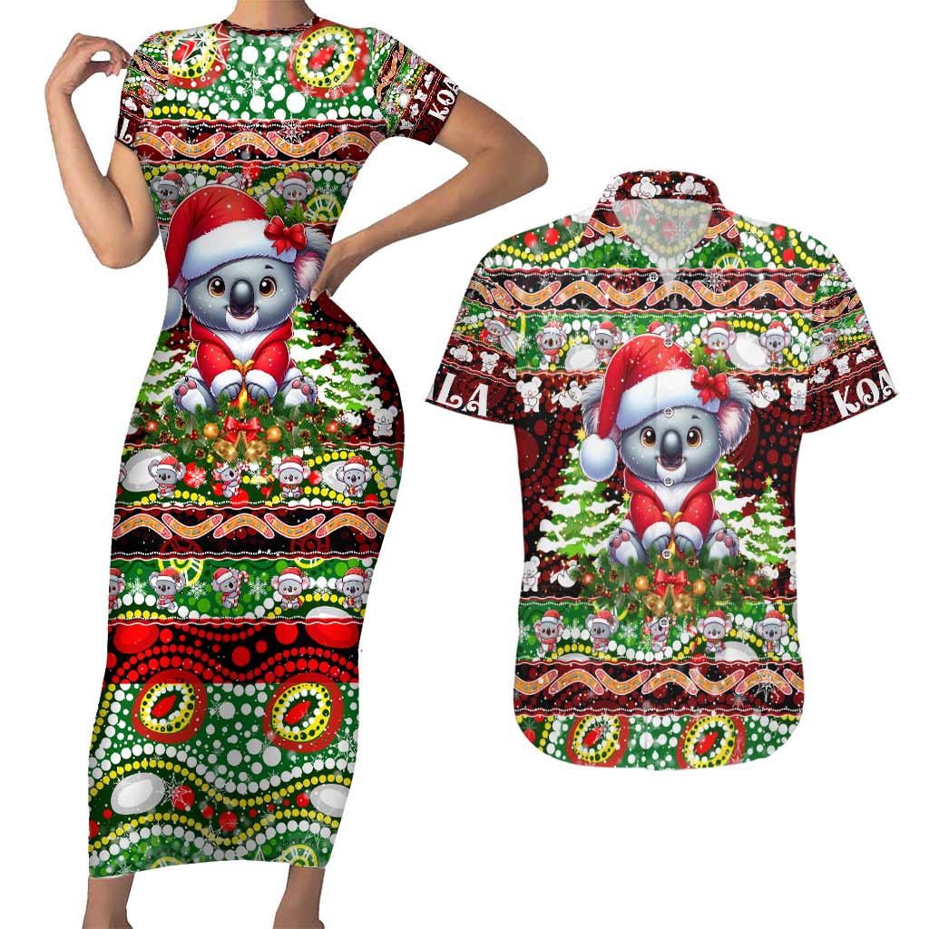 Koala Christmas Couples Matching Short Sleeve Bodycon Dress and Hawaiian Shirt Australia Aboriginal Cute Santa Koalas - Aussie Hoodie