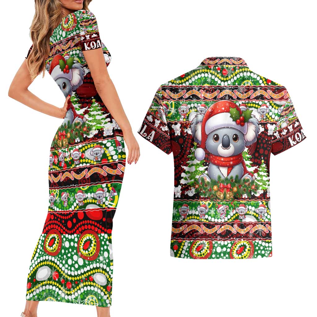 Koala Christmas Couples Matching Short Sleeve Bodycon Dress and Hawaiian Shirt Australia Aboriginal Cute Santa Koalas - Aussie Hoodie