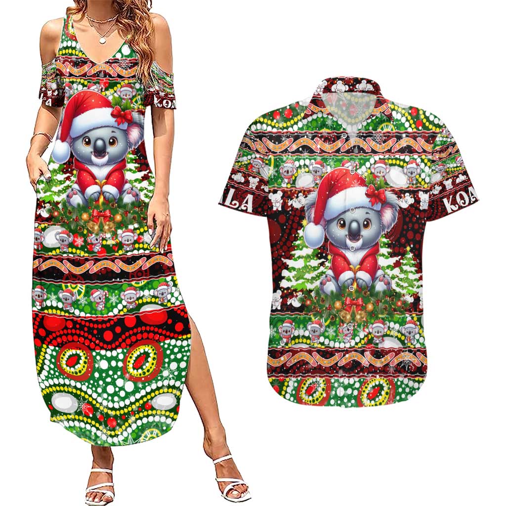 Koala Christmas Couples Matching Summer Maxi Dress and Hawaiian Shirt Australia Aboriginal Cute Santa Koalas - Aussie Hoodie
