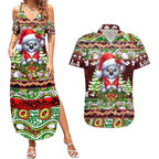 Koala Christmas Couples Matching Summer Maxi Dress and Hawaiian Shirt Australia Aboriginal Cute Santa Koalas - Aussie Hoodie