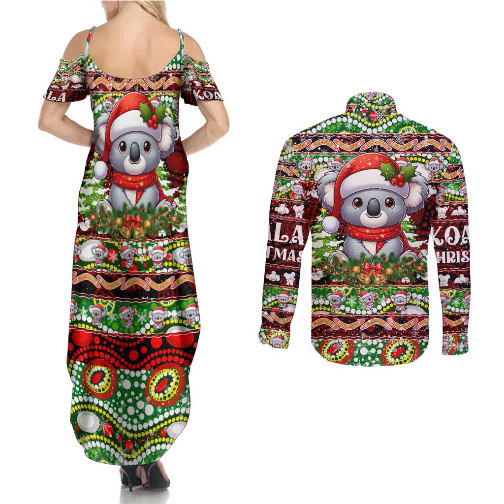 Koala Christmas Couples Matching Summer Maxi Dress and Long Sleeve Button Shirt Australia Aboriginal Cute Santa Koalas - Aussie Hoodie