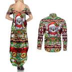 Koala Christmas Couples Matching Summer Maxi Dress and Long Sleeve Button Shirt Australia Aboriginal Cute Santa Koalas - Aussie Hoodie