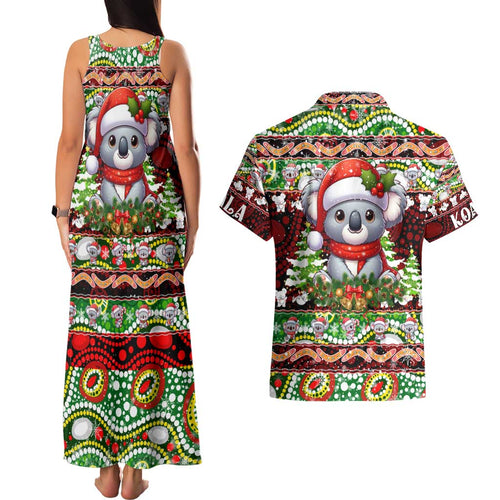 Koala Christmas Couples Matching Tank Maxi Dress and Hawaiian Shirt Australia Aboriginal Cute Santa Koalas - Aussie Hoodie
