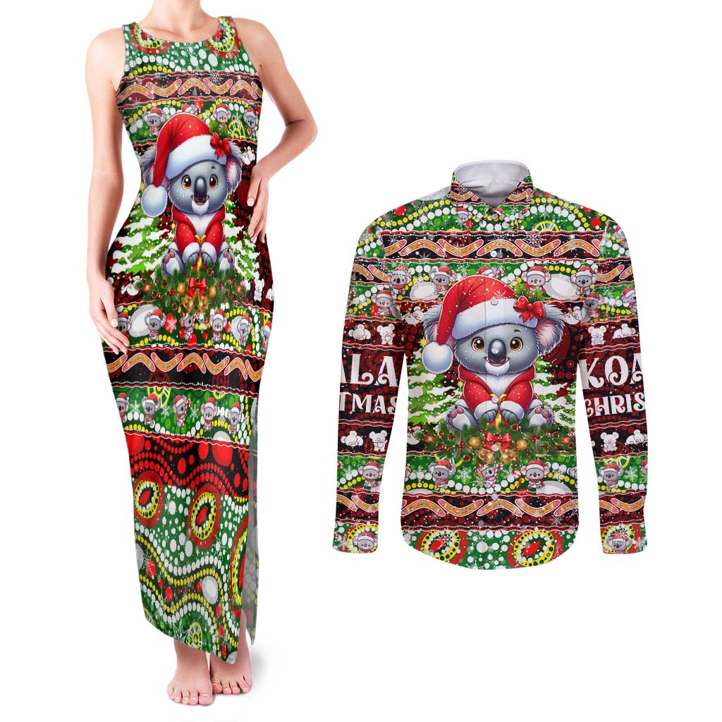 Koala Christmas Couples Matching Tank Maxi Dress and Long Sleeve Button Shirt Australia Aboriginal Cute Santa Koalas - Aussie Hoodie