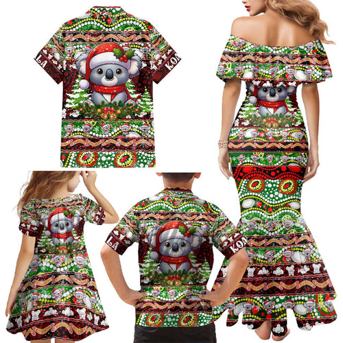 Koala Christmas Family Matching Mermaid Dress and Hawaiian Shirt Australia Aboriginal Cute Santa Koalas - Aussie Hoodie