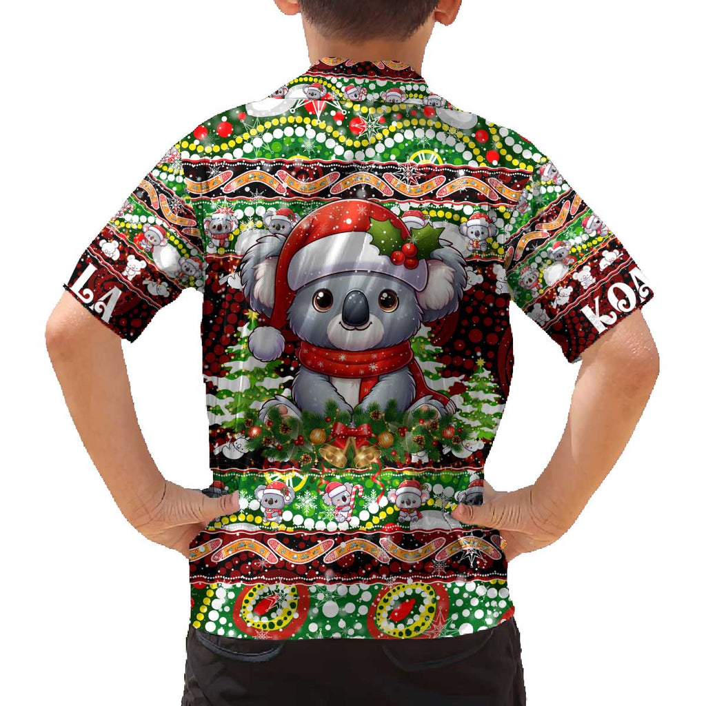 Koala Christmas Family Matching Off The Shoulder Long Sleeve Dress and Hawaiian Shirt Australia Aboriginal Cute Santa Koalas - Aussie Hoodie