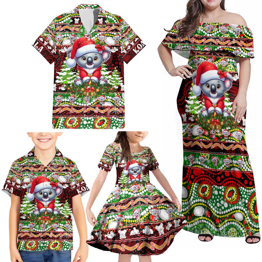 Koala Christmas Family Matching Off Shoulder Maxi Dress and Hawaiian Shirt Australia Aboriginal Cute Santa Koalas - Aussie Hoodie
