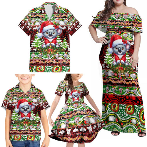 Koala Christmas Family Matching Off Shoulder Maxi Dress and Hawaiian Shirt Australia Aboriginal Cute Santa Koalas - Aussie Hoodie