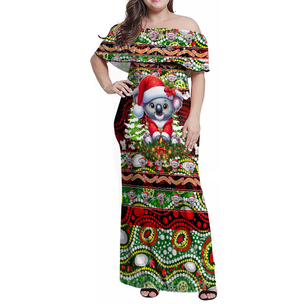 Koala Christmas Family Matching Off Shoulder Maxi Dress and Hawaiian Shirt Australia Aboriginal Cute Santa Koalas - Aussie Hoodie