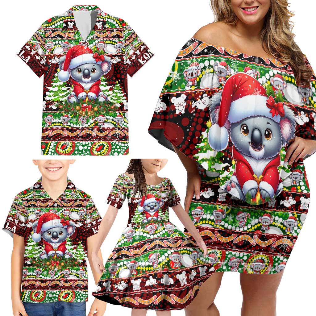 Koala Christmas Family Matching Off Shoulder Short Dress and Hawaiian Shirt Australia Aboriginal Cute Santa Koalas - Aussie Hoodie