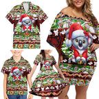 Koala Christmas Family Matching Off Shoulder Short Dress and Hawaiian Shirt Australia Aboriginal Cute Santa Koalas - Aussie Hoodie