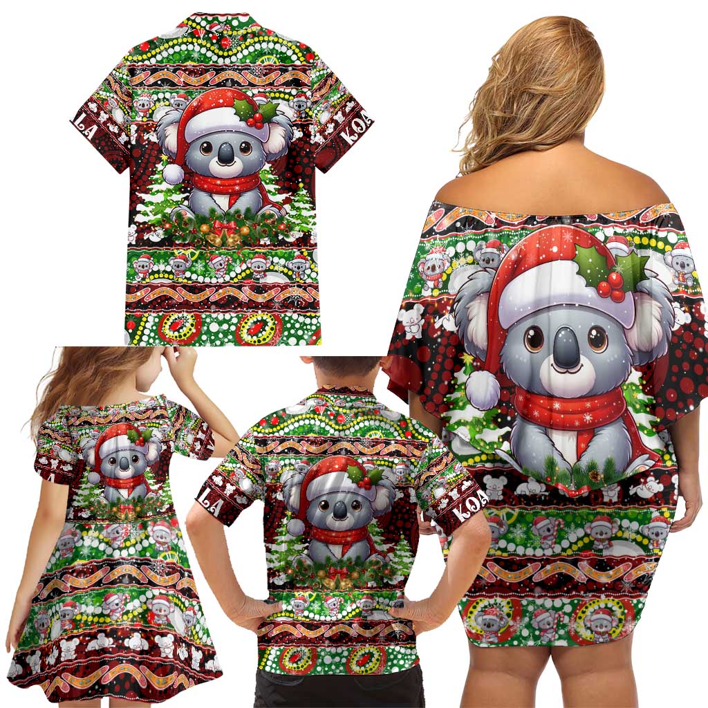 Koala Christmas Family Matching Off Shoulder Short Dress and Hawaiian Shirt Australia Aboriginal Cute Santa Koalas - Aussie Hoodie