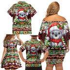 Koala Christmas Family Matching Off Shoulder Short Dress and Hawaiian Shirt Australia Aboriginal Cute Santa Koalas - Aussie Hoodie