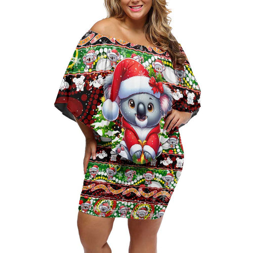 Koala Christmas Family Matching Off Shoulder Short Dress and Hawaiian Shirt Australia Aboriginal Cute Santa Koalas - Aussie Hoodie