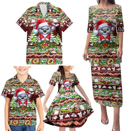 Koala Christmas Family Matching Puletasi and Hawaiian Shirt Australia Aboriginal Cute Santa Koalas - Aussie Hoodie