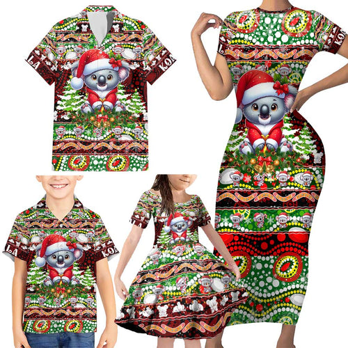 Koala Christmas Family Matching Short Sleeve Bodycon Dress and Hawaiian Shirt Australia Aboriginal Cute Santa Koalas - Aussie Hoodie
