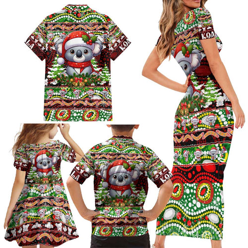 Koala Christmas Family Matching Short Sleeve Bodycon Dress and Hawaiian Shirt Australia Aboriginal Cute Santa Koalas - Aussie Hoodie