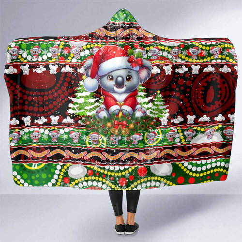 Koala Christmas Hooded Blanket Australia Aboriginal Cute Santa Koalas - Aussie Hoodie