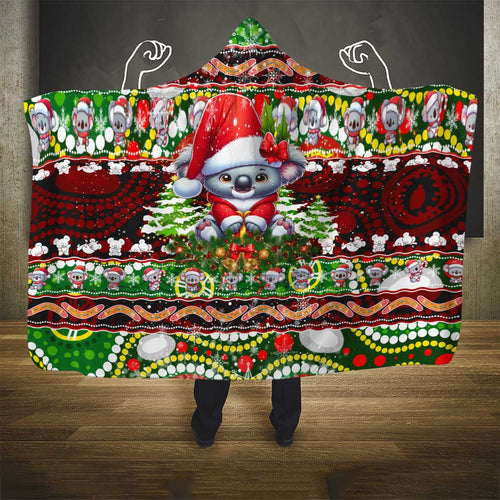 Koala Christmas Hooded Blanket Australia Aboriginal Cute Santa Koalas - Aussie Hoodie
