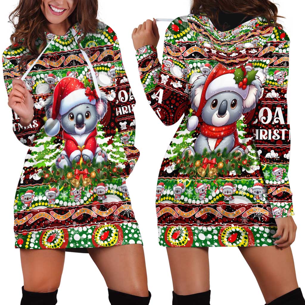 Koala Christmas Hoodie Dress Australia Aboriginal Cute Santa Koalas - Aussie Hoodie
