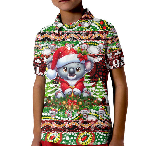 Koala Christmas Kid Polo Shirt Australia Aboriginal Cute Santa Koalas - Aussie Hoodie