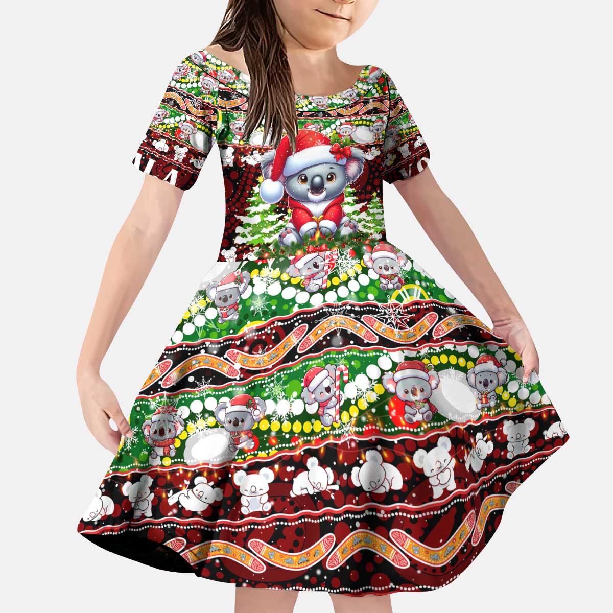 Koala Christmas Kid Short Sleeve Dress Australia Aboriginal Cute Santa Koalas - Aussie Hoodie