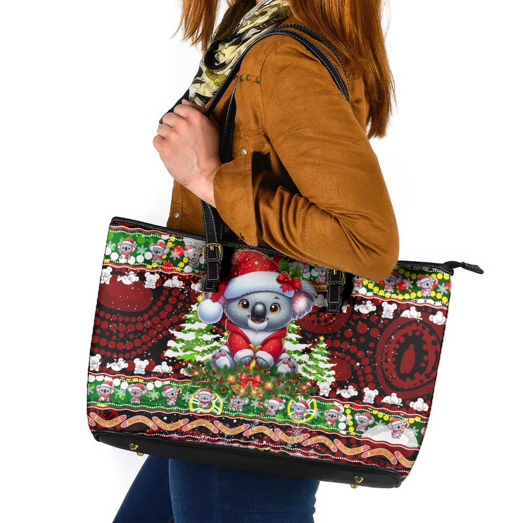 Koala Christmas Leather Tote Bag Australia Aboriginal Cute Santa Koalas - Aussie Hoodie