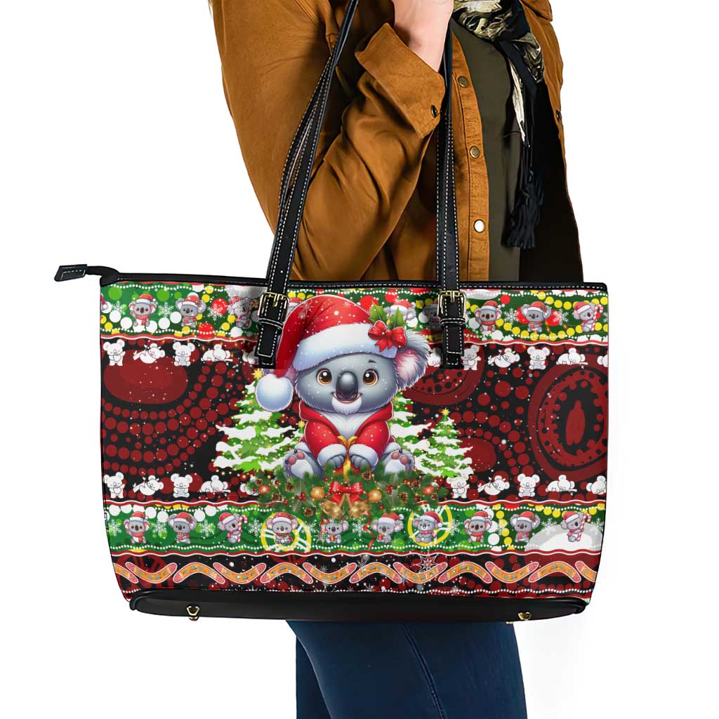 Koala Christmas Leather Tote Bag Australia Aboriginal Cute Santa Koalas - Aussie Hoodie