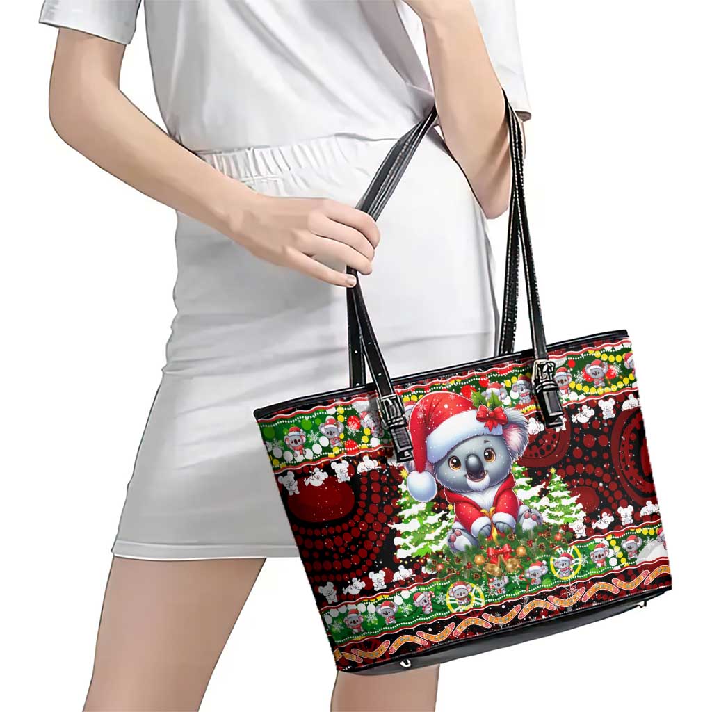Koala Christmas Leather Tote Bag Australia Aboriginal Cute Santa Koalas - Aussie Hoodie