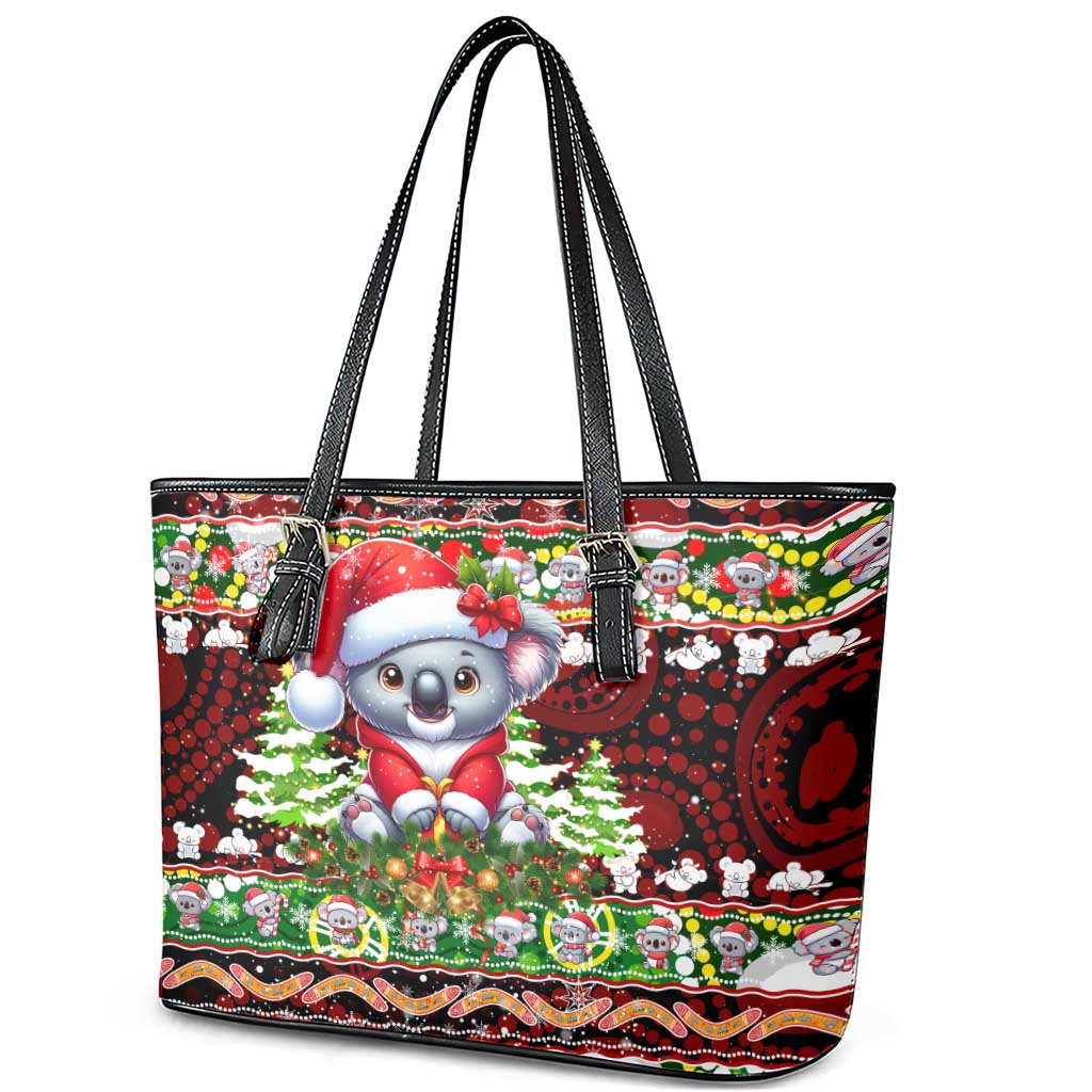 Koala Christmas Leather Tote Bag Australia Aboriginal Cute Santa Koalas - Aussie Hoodie