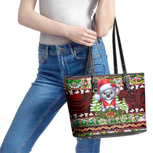 Koala Christmas Leather Tote Bag Australia Aboriginal Cute Santa Koalas - Aussie Hoodie