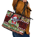 Koala Christmas Leather Tote Bag Australia Aboriginal Cute Santa Koalas - Aussie Hoodie