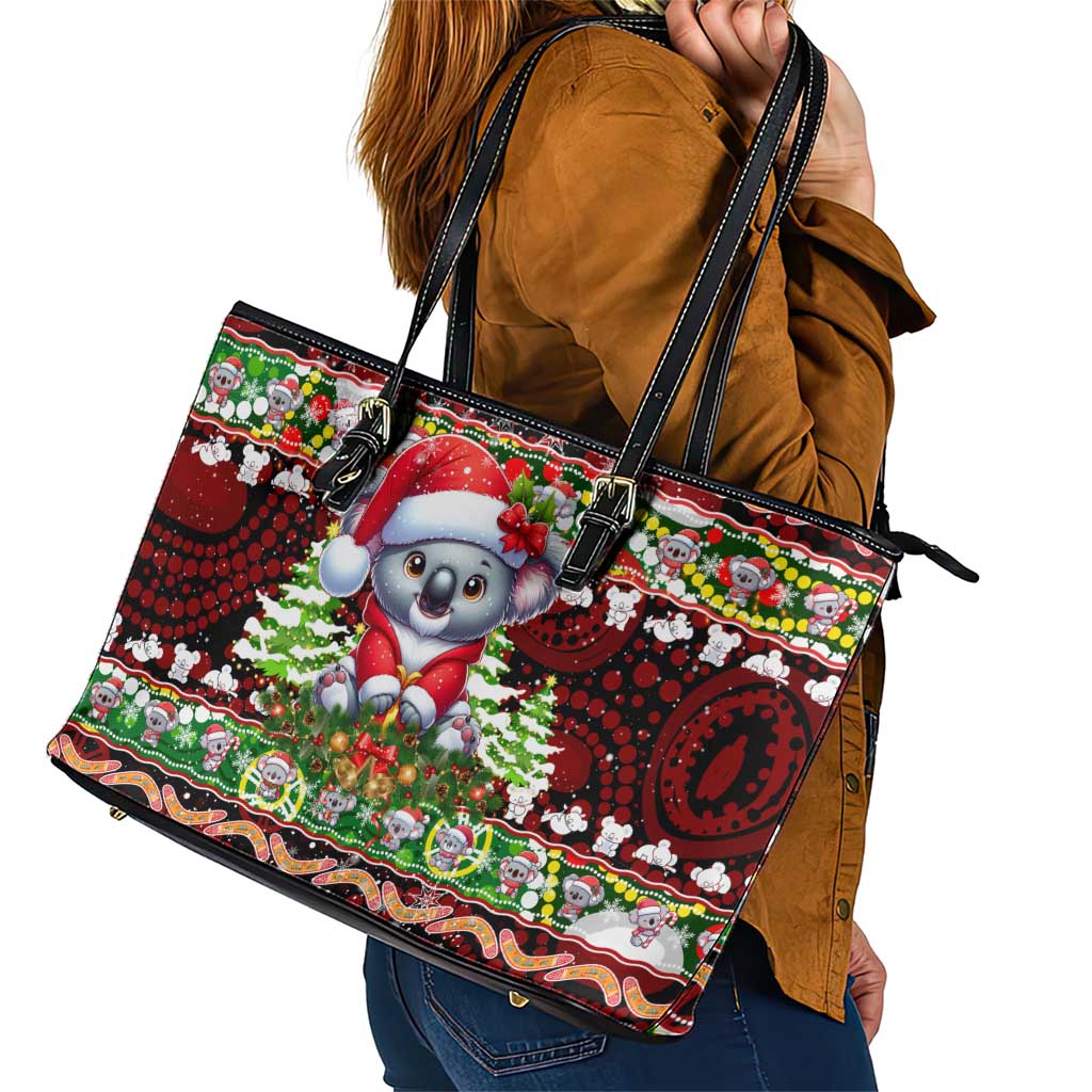 Koala Christmas Leather Tote Bag Australia Aboriginal Cute Santa Koalas - Aussie Hoodie