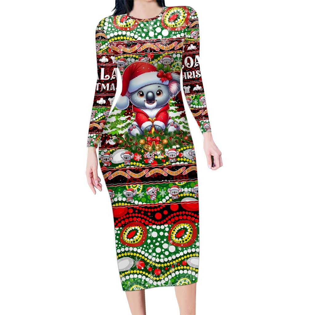 Koala Christmas Long Sleeve Bodycon Dress Australia Aboriginal Cute Santa Koalas - Aussie Hoodie