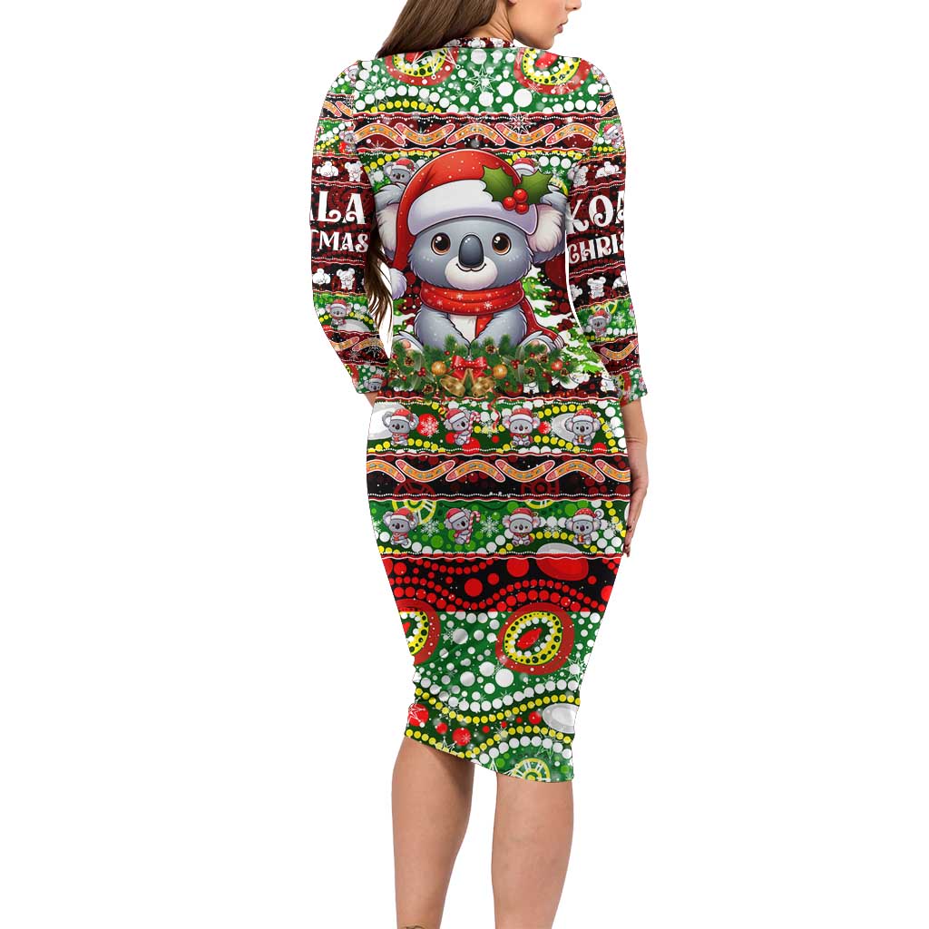 Koala Christmas Long Sleeve Bodycon Dress Australia Aboriginal Cute Santa Koalas - Aussie Hoodie
