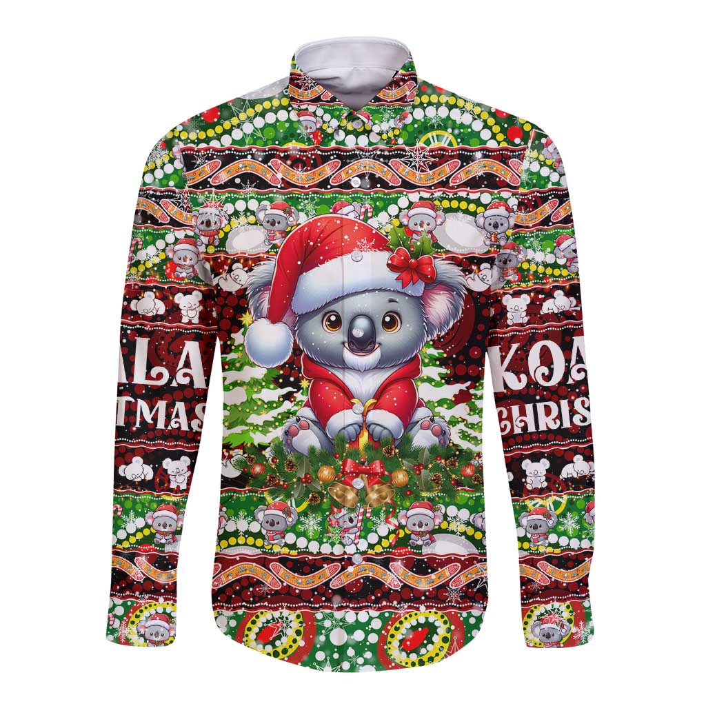 Koala Christmas Long Sleeve Button Shirt Australia Aboriginal Cute Santa Koalas - Aussie Hoodie