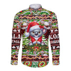 Koala Christmas Long Sleeve Button Shirt Australia Aboriginal Cute Santa Koalas - Aussie Hoodie