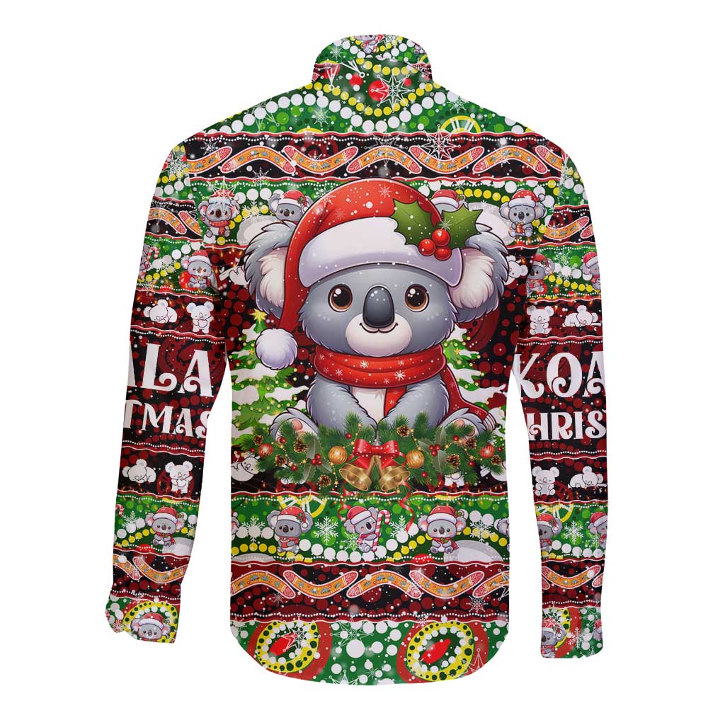 Koala Christmas Long Sleeve Button Shirt Australia Aboriginal Cute Santa Koalas - Aussie Hoodie