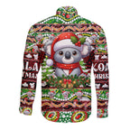 Koala Christmas Long Sleeve Button Shirt Australia Aboriginal Cute Santa Koalas - Aussie Hoodie