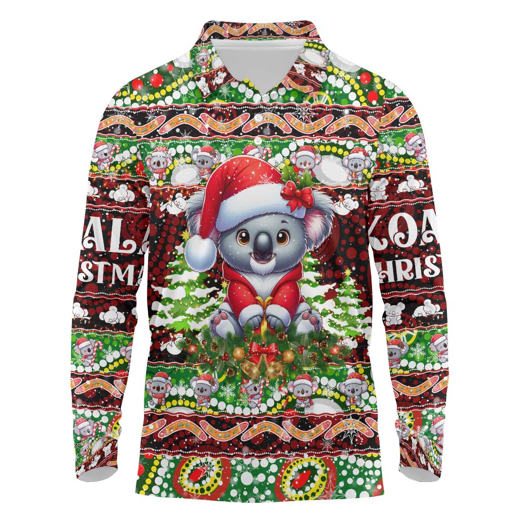 Koala Christmas Long Sleeve Polo Shirt Australia Aboriginal Cute Santa Koalas - Aussie Hoodie