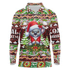 Koala Christmas Long Sleeve Polo Shirt Australia Aboriginal Cute Santa Koalas - Aussie Hoodie