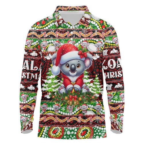 Koala Christmas Long Sleeve Polo Shirt Australia Aboriginal Cute Santa Koalas - Aussie Hoodie