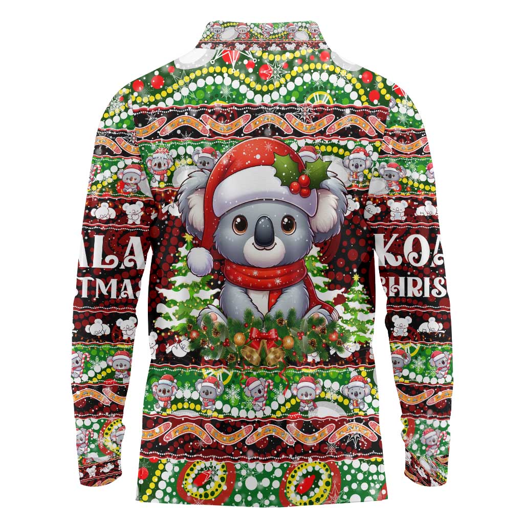 Koala Christmas Long Sleeve Polo Shirt Australia Aboriginal Cute Santa Koalas - Aussie Hoodie
