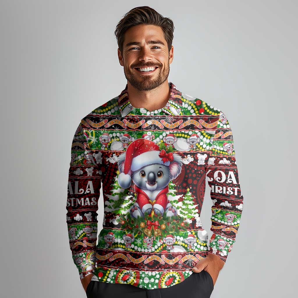 Koala Christmas Long Sleeve Polo Shirt Australia Aboriginal Cute Santa Koalas - Aussie Hoodie