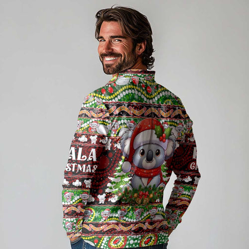 Koala Christmas Long Sleeve Polo Shirt Australia Aboriginal Cute Santa Koalas - Aussie Hoodie